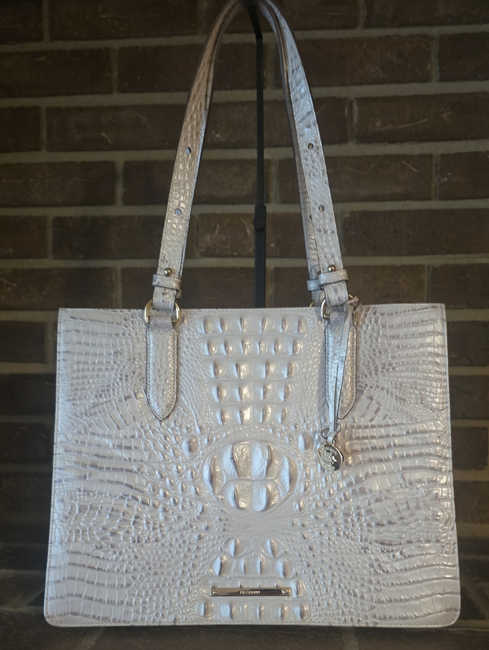 BRAHMIN Anywhere Melbourne Embossed Medium Leather Tote Bag WHITE